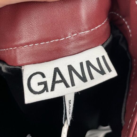 NEW GANNI Lambs Leather Madder Brown Wavy Midi Skirt Size 36/ S - Picture 6 of 8